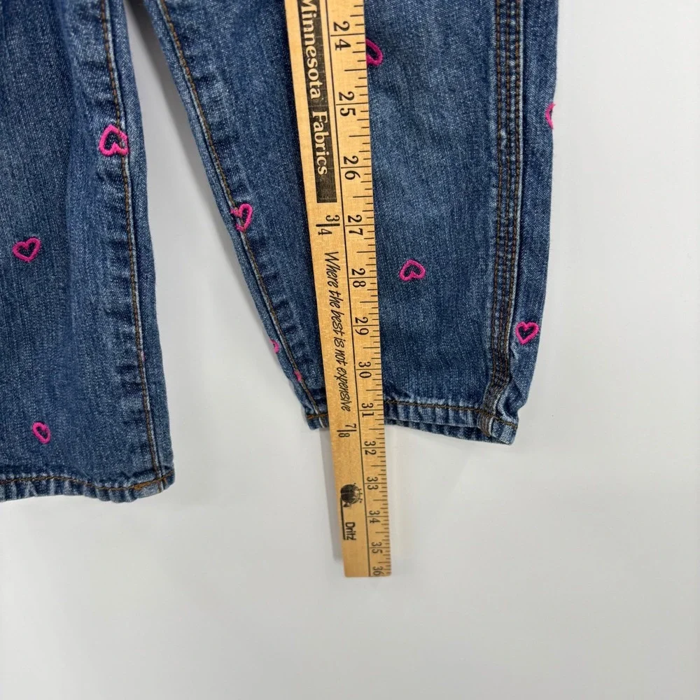 OshKosh B'gosh Heart Denim Overalls Kids 3T Blue Pink Embroidered Bib Dungarees
